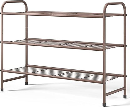 Kitsure Shoe Rack - Stainless Steel Shoe Organizer, Sturdy Shoe Rack for Closet and Front Door Entrance, Free Standing Shoe Shelf, Closet Organizers and Storage, 25.6" Wide - 3 Tier, Brown