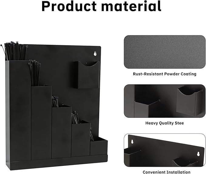 Zip Tie Holder-Wall Mount Cable Zip Tie Storage Holder with a Plier-Multiple Sizes Organizer for Garage Workshop Tool Box (Black)