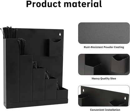 Zip Tie Holder-Wall Mount Cable Zip Tie Storage Holder with a Plier-Multiple Sizes Organizer for Garage Workshop Tool Box (Black)