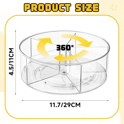 Clear Acrylic Drink Packet Organizer 11.7" x 11.7" x 4.5", 360° Rotating Carousel Lazy Susan Storage Bins Turntable 5-Compartment Dividers for Kitchen Fridge Pantry Powdered Drinks Water Snacks