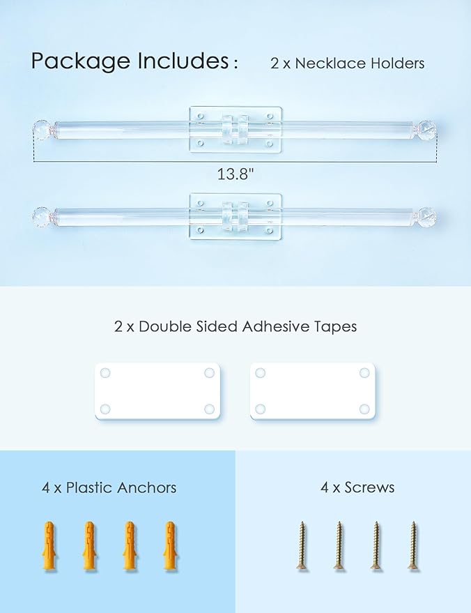 Heesch Headband Holder, Bracelet Holder, Claw Clip Organizer, Acrylic Necklace Holder, Hat Rack for Baseball Caps, Wall Mount Jewelry Holder for Bracelets, Watches, Headbands, Hair Ties (2-Pack)