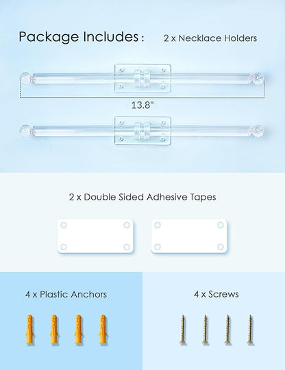 Heesch Headband Holder, Bracelet Holder, Claw Clip Organizer, Acrylic Necklace Holder, Hat Rack for Baseball Caps, Wall Mount Jewelry Holder for Bracelets, Watches, Headbands, Hair Ties (2-Pack)