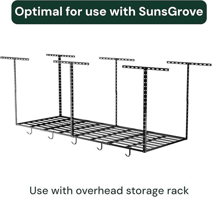 SunsGrove Heavy-Duty 4-Pack Overhead Garage Ceiling Storage Hooks, Add-On Storage Rail Hook Accessory for Hanging Bikes and More, Supports Up to 66lbs