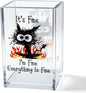It's Fine I'm Fine Acrylic Cosmetic Pencil Pen Holder Cup, Funny Black Cat Pen Holder Cup, Cat Lover Gift for Women Men, Office Sarcastic Gifts for Women Men Colleague Boss