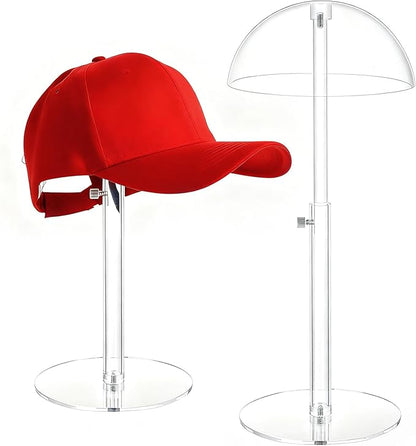Acrylic Hat Display Stand 8-16 inch Adjustable, Clear Domed Hat Stand Rack for Baseball Cap Cowboy, Wig Holder Stand Organizer for Dresser Closet Vendors (Adult styles, 1)