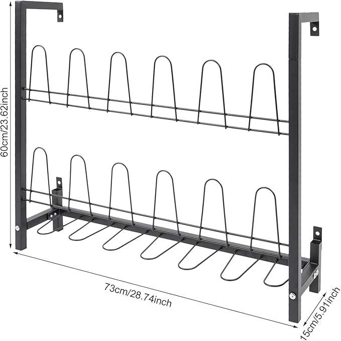 DouSeiAi Metal Wall Mounted Shoe Rack – 3-Tier Hanging Shoe Organizer with 18 Hooks, Space-Saving Boot & Shoe Holder for Walk in Closet, Mudroom, Entryway, Garage, Holds 9 Pairs