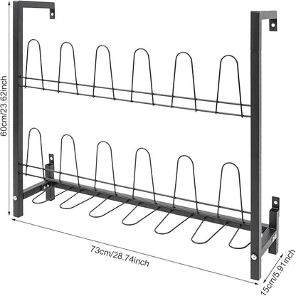 DouSeiAi Metal Wall Mounted Shoe Rack – 3-Tier Hanging Shoe Organizer with 18 Hooks, Space-Saving Boot & Shoe Holder for Walk in Closet, Mudroom, Entryway, Garage, Holds 9 Pairs