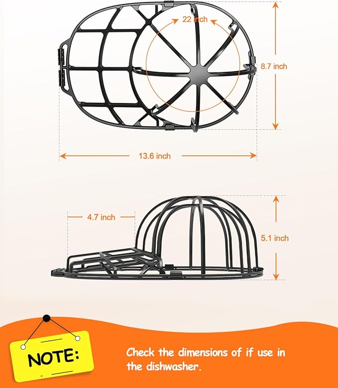 XQXA Hat Washer Cage - No Assembly Needed Hat Cleaner | Perfect Fit for Adult and Kids Hats | Ideal for Baseball Caps | Safe for Dishwasher and Washing Machine | Black, 3-Pack
