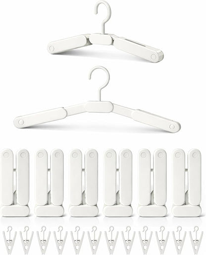 6 Pack Foldable Travel Hangers with 12 Clips, Portable Collapsible Clothes Hanger for Travel, Cruise, Hotel, Camping, Dorm, Space Saving Laundry Solution for Small Spaces (White)
