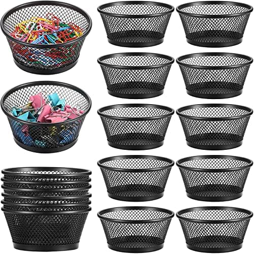 Fumete 12 Pcs Paper Clip Holder Mesh Paperclip Holder Black Desk Metal Binder Clip Dispenser Desk Mesh Container Organizer for Table Classroom Office School Home Supplies by Fumete