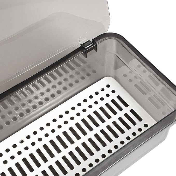 Tofficu Tableware Storage Box with Drain Plate 10.55X4.72X2.75In Covered Utensil Organizer for Kitchen Drawer Countertop Silverware Holder for Chopsticks and Cutlery