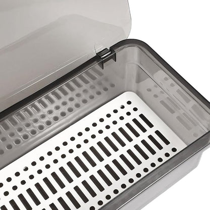 Tofficu Tableware Storage Box with Drain Plate 10.55X4.72X2.75In Covered Utensil Organizer for Kitchen Drawer Countertop Silverware Holder for Chopsticks and Cutlery