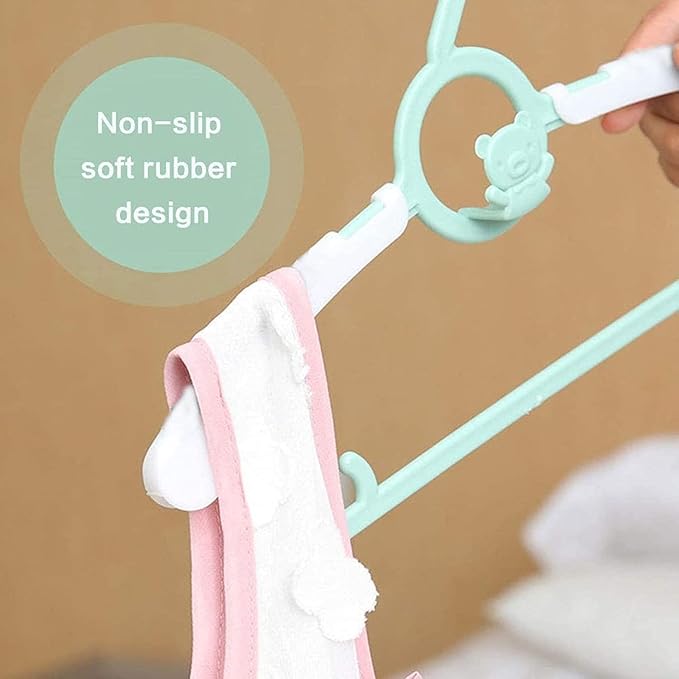 HGYZE Baby Nursery Closet Hangers, Ultra-Thin Non-Slip and Extendable Laundry Infant Pant Hanger for Newborn Clothes -20pcs Green Gifts- Adjustable Children Coat Hanger for Girl Boy Toddler Kids Child