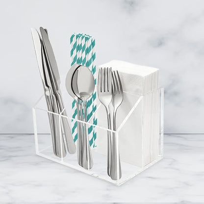 My Space Organizers Utensil Holder Silverware Caddy Countertop Cutlery Organizer For Napkins Flatware Spoon Fork Knife Plastic Acrylic