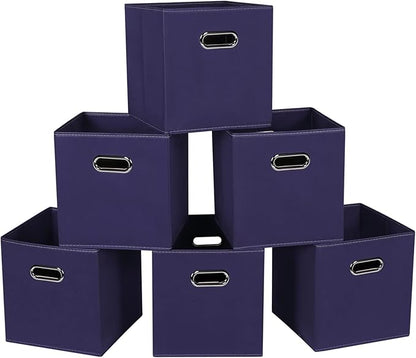 Fabric Cloth Storage Bins,Fabric Cube Bins Organizer with Dual Handles Foldable Cube Storage Baskets for Home Bedroom Storage,Set of 6,(Navy Blue)