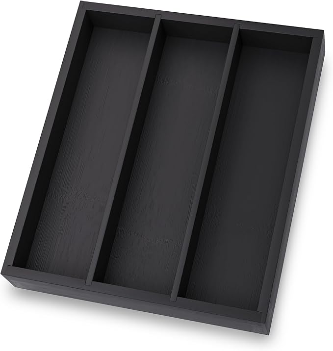 Fibogollo Silverware Organizer Bamboo Kitchen Drawer Organizer, Flatware Organizer Tray for Kitchen, Flatware, Utensils（Black）