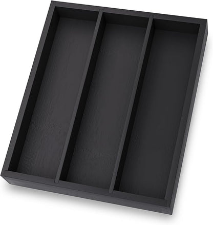 Fibogollo Silverware Organizer Bamboo Kitchen Drawer Organizer, Flatware Organizer Tray for Kitchen, Flatware, Utensils（Black）