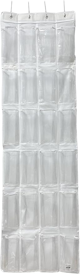 Over the Door Shoe Organizer, 24 Pocket, Non-Woven Fabric, Transparent Pockets, Metal Hooks, for Closet