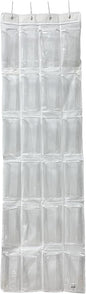 Over the Door Shoe Organizer, 24 Pocket, Non-Woven Fabric, Transparent Pockets, Metal Hooks, for Closet