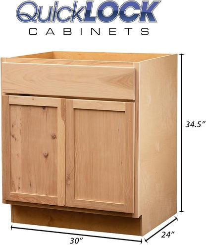 Quicklock RTA (Ready-to-Assemble) | Base Kitchen Cabinets - Shaker Style | Made in America (Raw Cherry, 30" Wx34.5 Hx24 D Base)