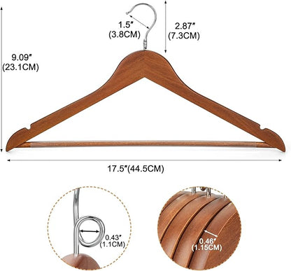 TOPIA HANGER Wooden Hangers 30 Pack, Space Saving Coat Hanger with 360° Swivel Cascading Loop Hook, Non Slip Pants Bar and Shoulder Notches for Camisole, Jacket, Suit (Walnut) -CT74WA30
