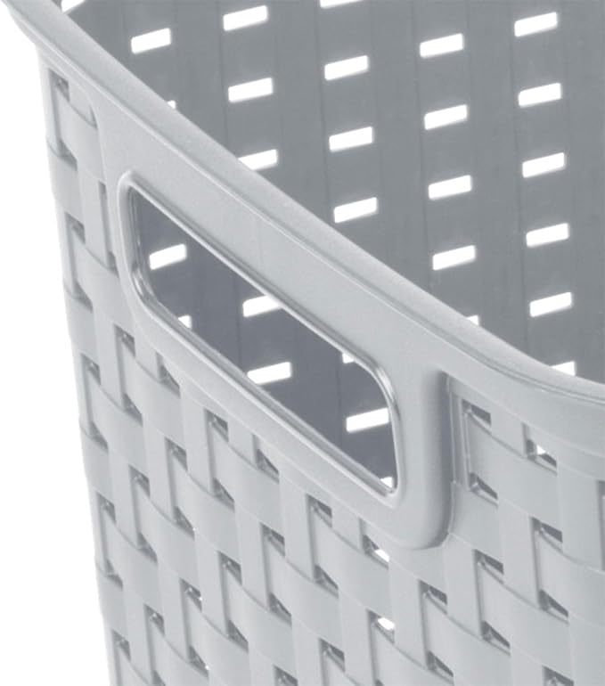 Sterilite 6-Pack Tall Weave Basket, Woven Plastic Storage Baskets for Organization, Cement Gray - Organizing Bin Containers with Handles for Bedroom, Bathroom, Dorm, Laundry Room, and Closet