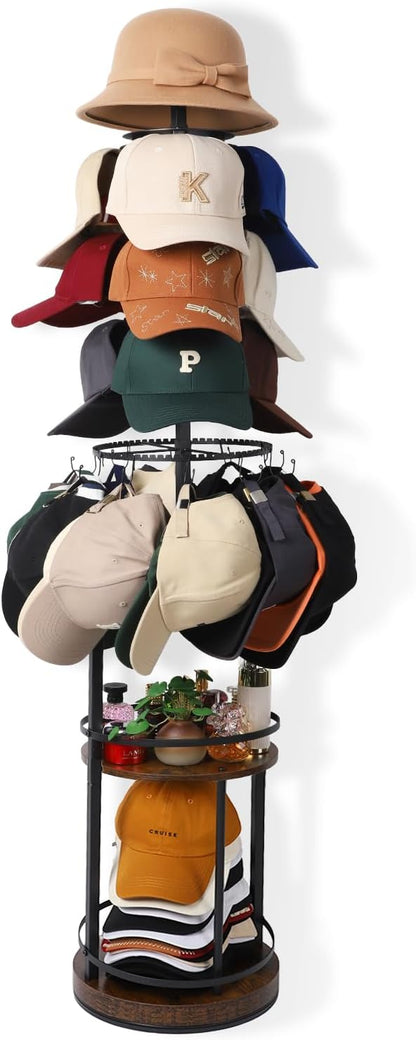 Keebofly 360° Rotating 5-Tier Hat Rack Stand - Large Capacity Freestanding Hat Display Rack, Hat Organizer for Baseball Caps with Shelves, Hat Storage Holds 150+ Hats, Classy for Retail Store & Home