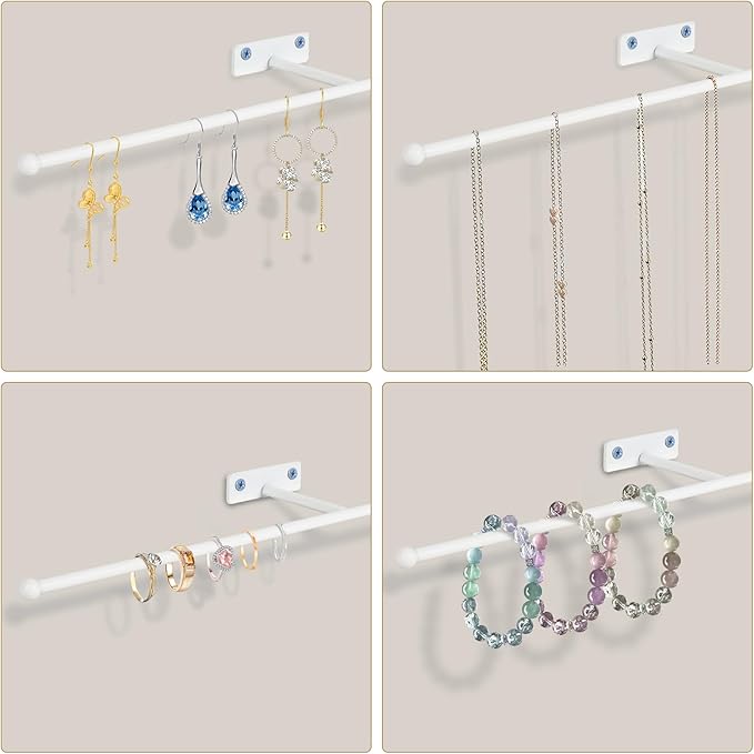 2 Pack Wall Jewelry Organizer, 14.5'' Necklace Holder for Hanging Earring, Ring, Bracelet, Hairband, Glasses Storage, Decorative Space-Saving Jewelry Display-White