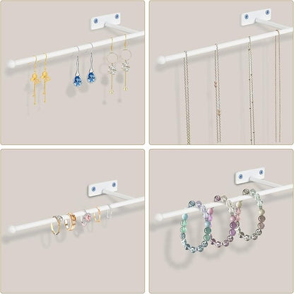 2 Pack Wall Jewelry Organizer, 14.5'' Necklace Holder for Hanging Earring, Ring, Bracelet, Hairband, Glasses Storage, Decorative Space-Saving Jewelry Display-White