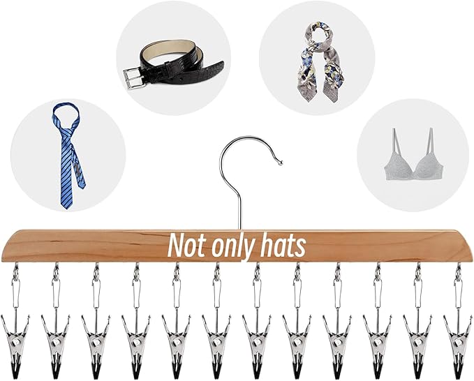 Legging Organizer for Closet - 24 Clips Yoga Pants Hangers Space Saving, Wood Hanging Closet Organizers and Storage for Leggings, Jeans, Skirts, Hats, Shorts, Socks - 360° Rotating（2 Pack Wood）