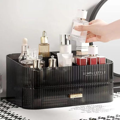 Makeup Organizer with Stackable Drawers, Bathroom Vanity Organizers and Storage, Ideal for Desk and Dresser Countertops, Great for Cosmetics, skincare, Lipsticks, Nail Care -Black