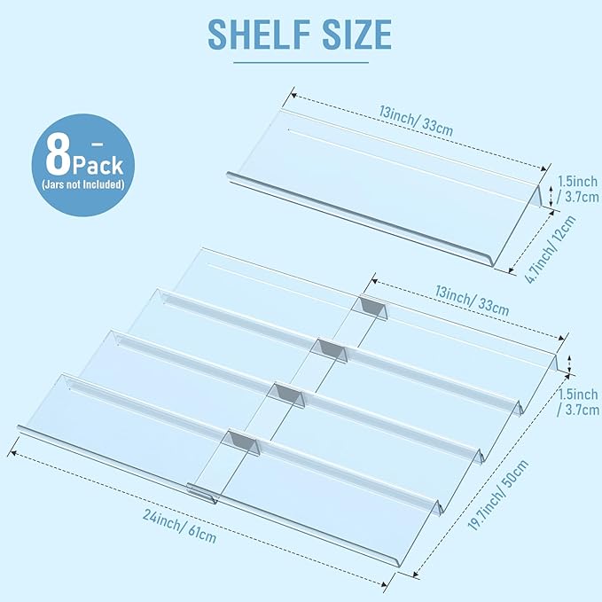 Suneerplay Spice Drawer Organizer 8 Tier, Acrylic Seasoning Organizer Rack, Clear Spice Rack Tray, Kitchen Seasoning Jars Drawers Insert (Jars Not Included/Expandable From 13" to 26")
