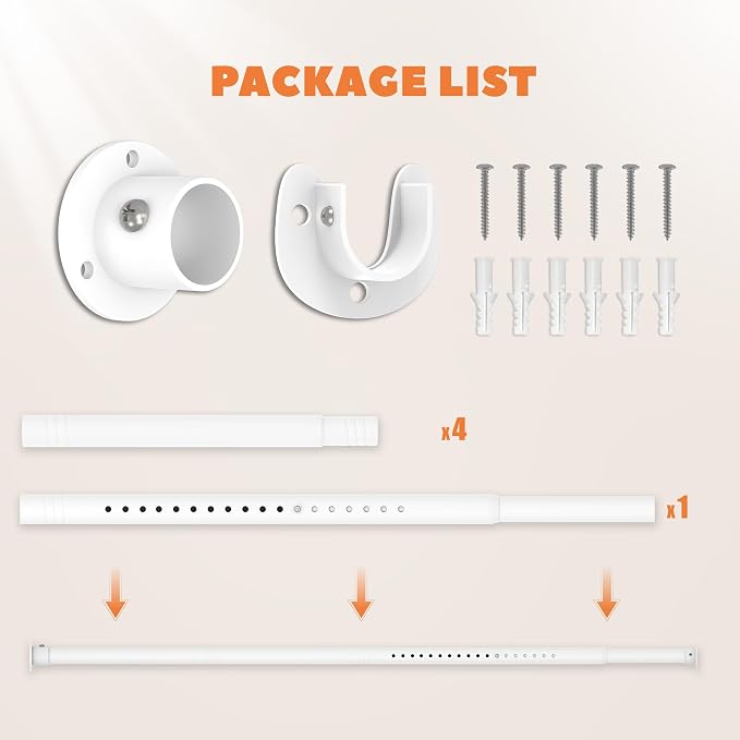 Long Closet Rod 17-75 Inches, Adjustable Heavy Duty White Metal Closet Rods for Hanging Clothes, 1.3 Inch Diameter with Wall Brackets for Wardrobes, Laundry Room
