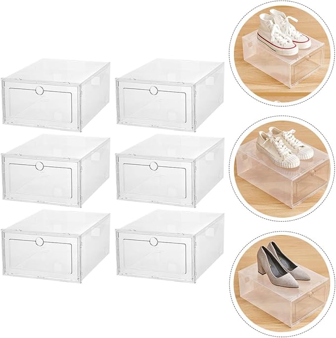 TIDTALEO Shoe Storage Boxes with Front Drawer Plastic Shoe Organizer Containers Dustproof and Moisture Resistant 6pcs for Closet and Home