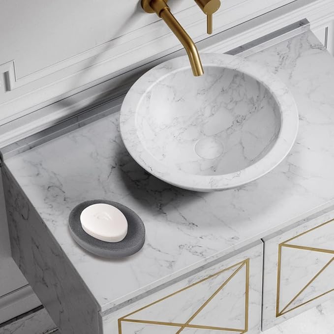 IMEEA Oval Resin Soap Dish for Bathroom Sink Stone-Look Soap Tray Holder for Bar Soap, Sponge or Shampoo Bar (Grey)