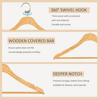 Wooden Natural Slim Solid Wood Coat Hangers,16.7inch Ultra Thin Space Saving Wooden Adult Hangers,Clothes 20 Pack Heavy Duty Suit with Pant Bar for Jacket Shirt Suit Pants