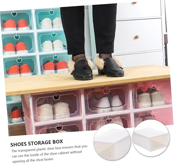 Gatuida 6pcs Large Plastic Shoe Storage Boxes with Flip- Design, Thickened Stackable Shoe Organizer for Closet Storage, Pearl White