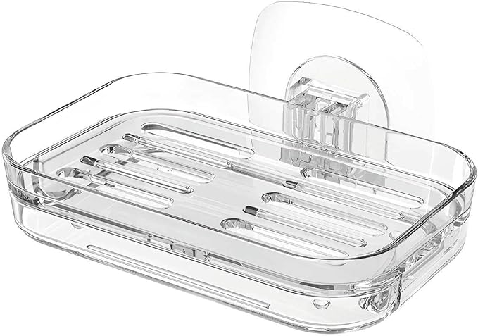 Soap Dish for Shower Clear Soap Holder Pull-Out Water Tray No Drilling Required Strong Fixation for Rv Bathroom and Kitchen Easy（1 Pack）