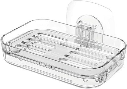 Soap Dish for Shower Clear Soap Holder Pull-Out Water Tray No Drilling Required Strong Fixation for Rv Bathroom and Kitchen Easy（1 Pack）