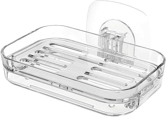 Soap Dish for Shower Clear Soap Holder Pull-Out Water Tray No Drilling Required Strong Fixation for Rv Bathroom and Kitchen Easy（1 Pack）