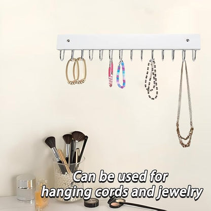 2 PCS White Hanging Jewelry Organizer, Wooden Wall Mounted Necklace Holder with 28 Hooks, Jewelry Display Hangers, Coat Rack Belt Organizer for Bags, Ties, Keys(White)