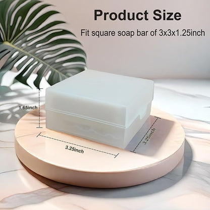 Travel Soap Container with Draining Layer, Square Soap Dish Bar Soap Holder for Shower with Lid Soapbox Bathroom Soap Dishes fit Dr Squatch Bars for Traveling Vonpri (Clear)