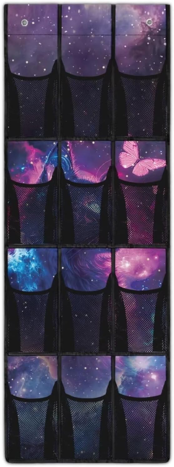 Galaxies Over Door Organizer Bathroom Mesh Fabric Cat Over The Door Shoe Organizer Space Saving Butterflies Wall Hanging Storage for Living Room