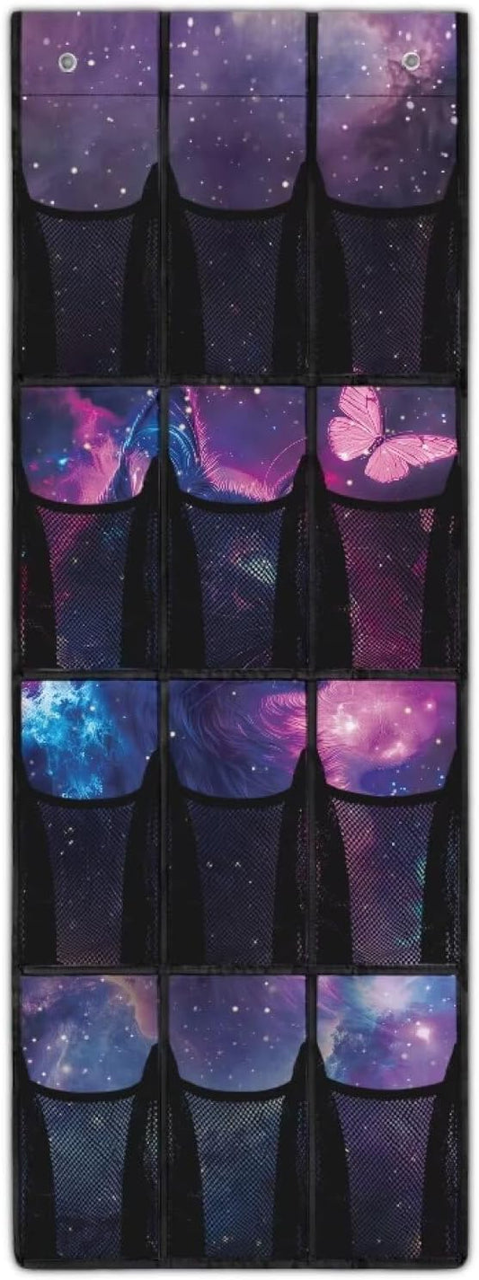 Galaxies Over Door Organizer Bathroom Mesh Fabric Cat Over The Door Shoe Organizer Space Saving Butterflies Wall Hanging Storage for Living Room