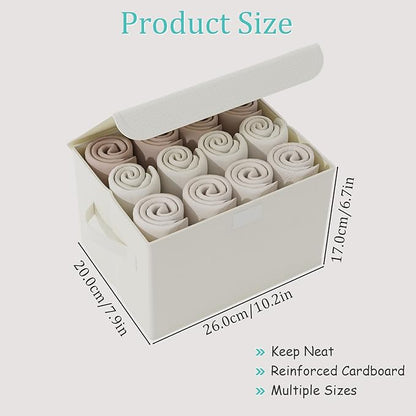 Fabric Storage Bin with Lid, Closet Boxes with Cover, Collapsible Stackable Organizer Basket with 2 Handles, for Home and Bedroom, 4 Pack, Beige, 10.2 x 7.9 x 6.7 In, XSNY12BES-4