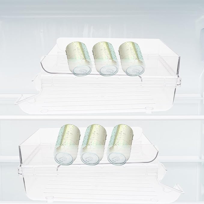 Beverage Can Holder Rolling Drink Organizer Large Refrigerator Drink Rack Stackable Can Dispenser for Kitchen Pantry Storage