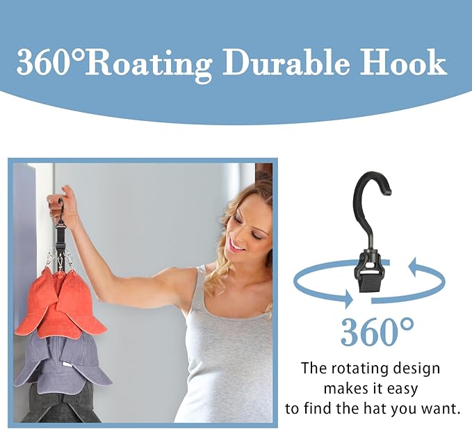 Hat Rack for Baseball Caps Organizer Hat Holder for Closet Hook, Wall and Door 24 Large Clips Cap Storage for Hanging Ball Caps Winter Beanie & Accessories 1 Pack