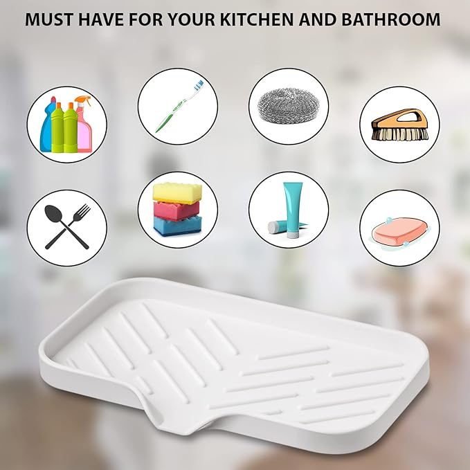 1 Pc Cream Silicone Sponge Holder | Sink Tray for Dish Sponges and Soap Organization | 9.45 x 5.51