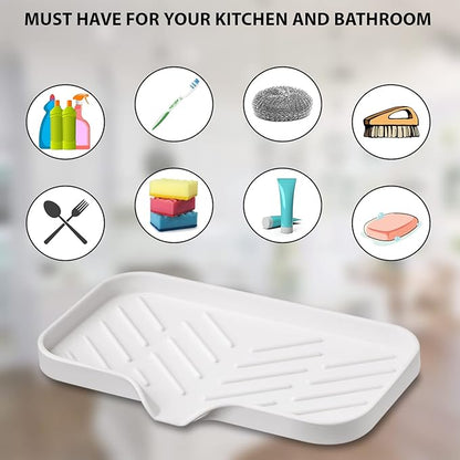 1 Pc Cream Silicone Sponge Holder | Sink Tray for Dish Sponges and Soap Organization | 9.45 x 5.51