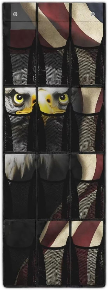 12 Pockets Over The Door Shoe Organizer American Flag Door Hanger Organizer for Office Eagle Wall Hanging Storage Space Saving American Flag Shoe Holder Hanger for Dorm